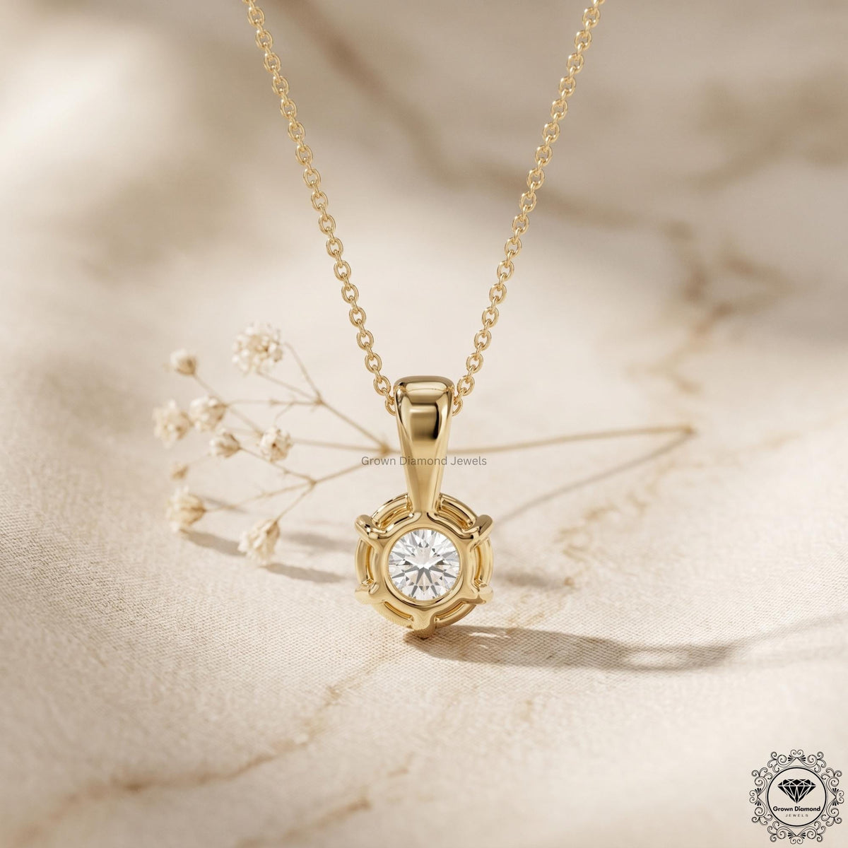Lab Grown Round Diamond Solitaire Pendant Necklace IGI - GrownDiamondJewels