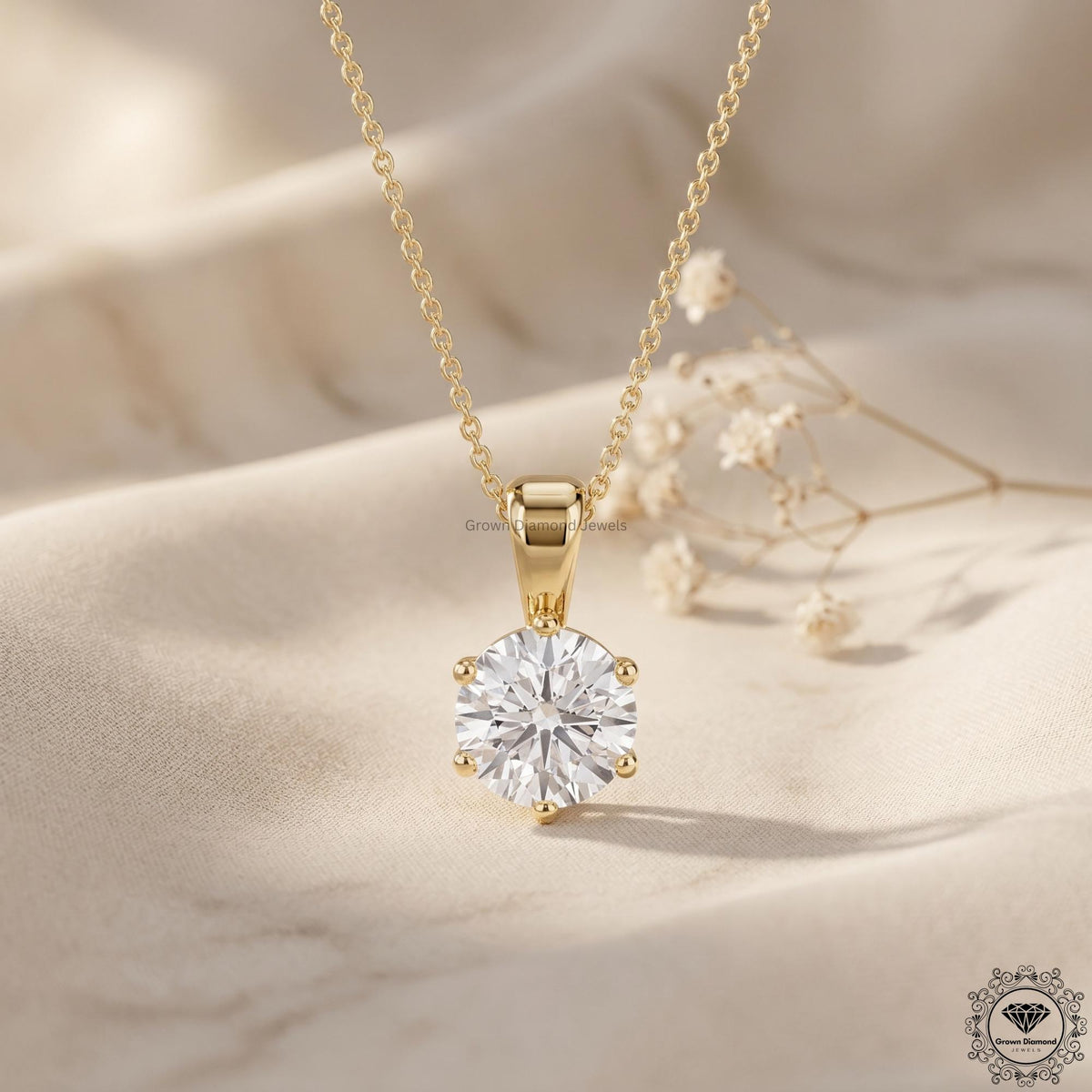 Lab Grown Round Diamond Solitaire Pendant Necklace IGI - GrownDiamondJewels
