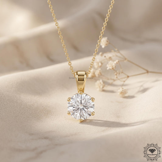 Lab Grown Round Diamond Solitaire Pendant Necklace IGI - GrownDiamondJewels