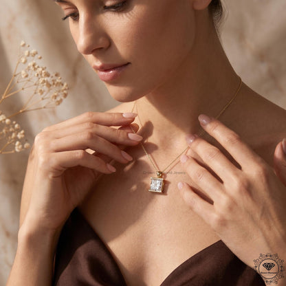 Lab Grown Princess Diamond Bezel Set Solitaire Pendant - GrownDiamondJewels