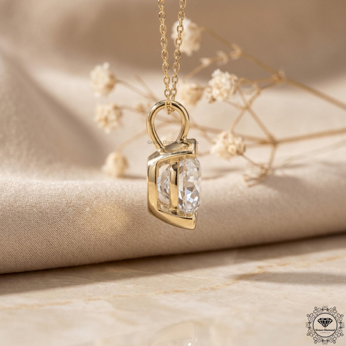 Round Cut Lab Grown Diamond Bezel Set Pendant Necklace 14K - GrownDiamondJewels