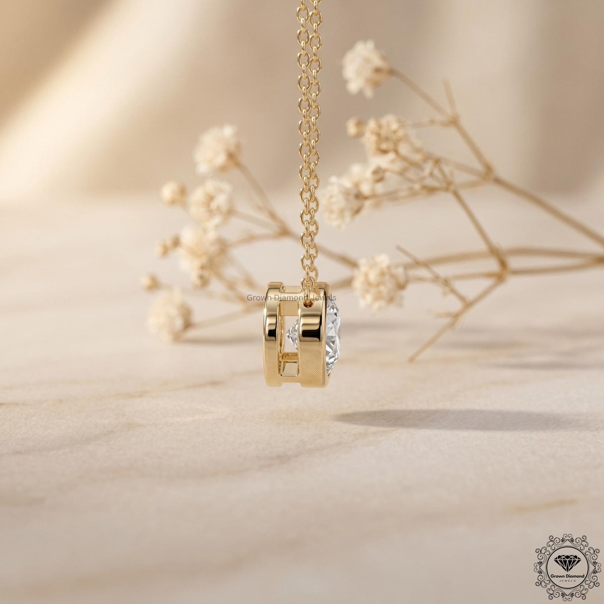 Lab Grown Oval Diamond East West Bezel Set Pendant Necklace - GrownDiamondJewels