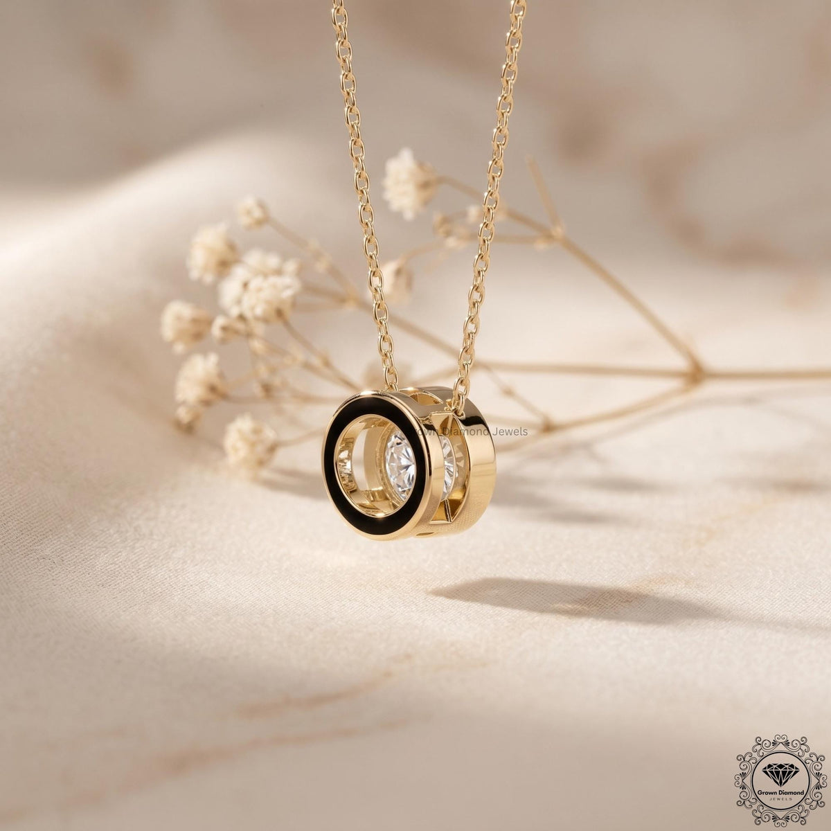 Lab Grown Oval Diamond East West Bezel Set Pendant Necklace - GrownDiamondJewels