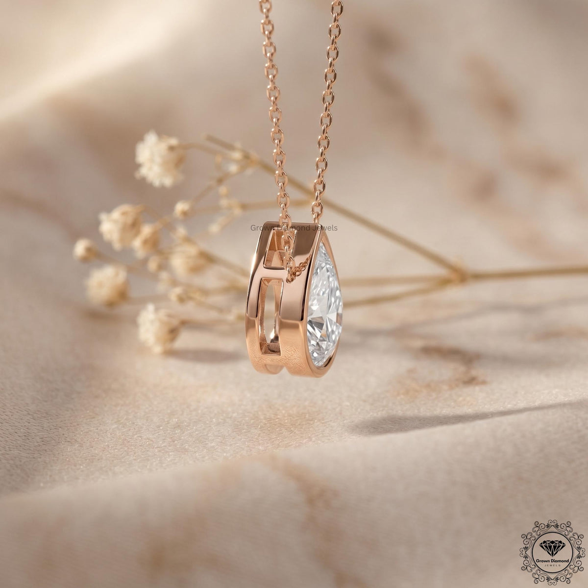 IGI Certified Lab Grown Pear Diamond Bezel Set Pendant - GrownDiamondJewels
