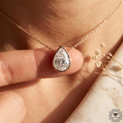 IGI Certified Lab Grown Pear Diamond Bezel Set Pendant - GrownDiamondJewels