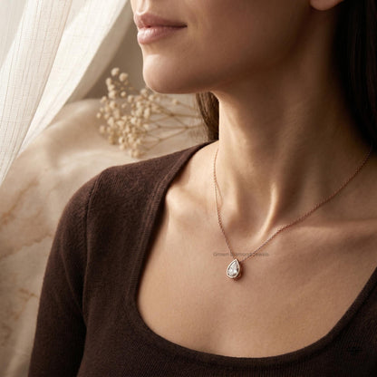 IGI Certified Lab Grown Pear Diamond Bezel Set Pendant - GrownDiamondJewels