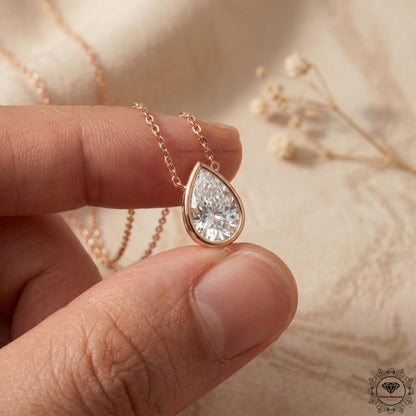 IGI Certified Lab Grown Pear Diamond Bezel Set Pendant - GrownDiamondJewels