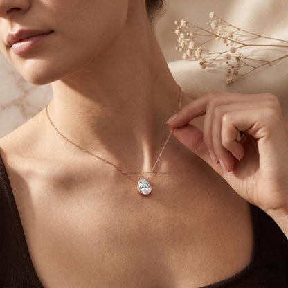 IGI Certified Lab Grown Pear Diamond Bezel Set Pendant - GrownDiamondJewels