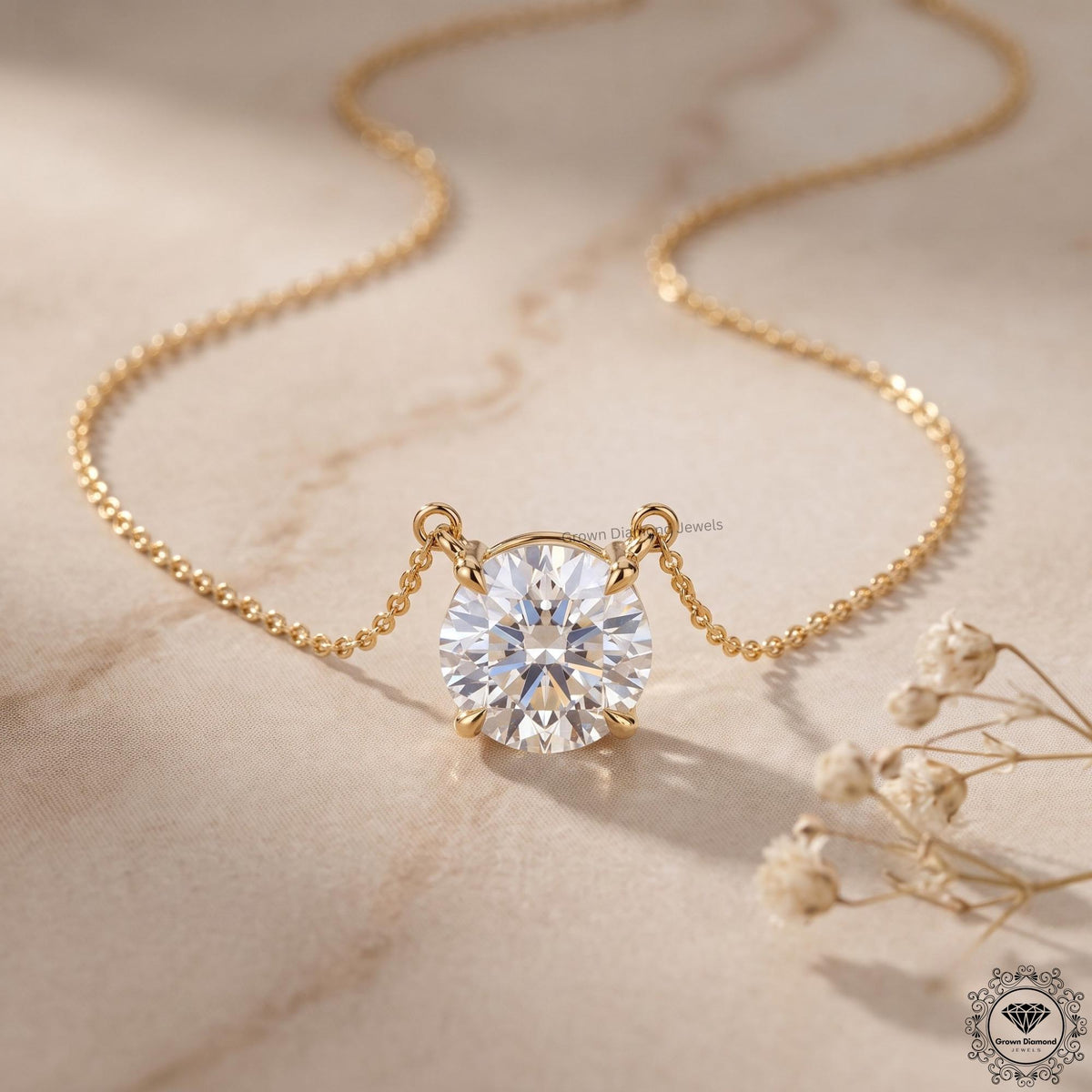 14K Gold Lab Grown Diamond Solitaire Necklace 1-5 CT - GrownDiamondJewels