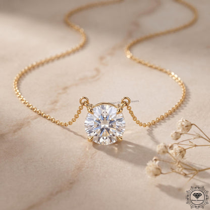14K Gold Lab Grown Diamond Solitaire Necklace 1-5 CT - GrownDiamondJewels