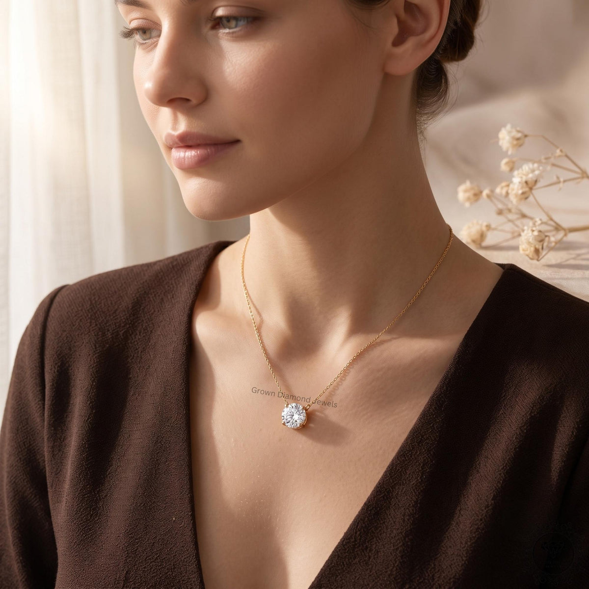 14K Gold Lab Grown Diamond Solitaire Necklace 1-5 CT - GrownDiamondJewels