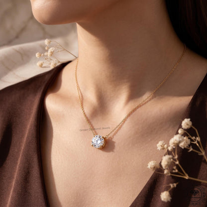 14K Gold Lab Grown Diamond Solitaire Necklace 1-5 CT - GrownDiamondJewels