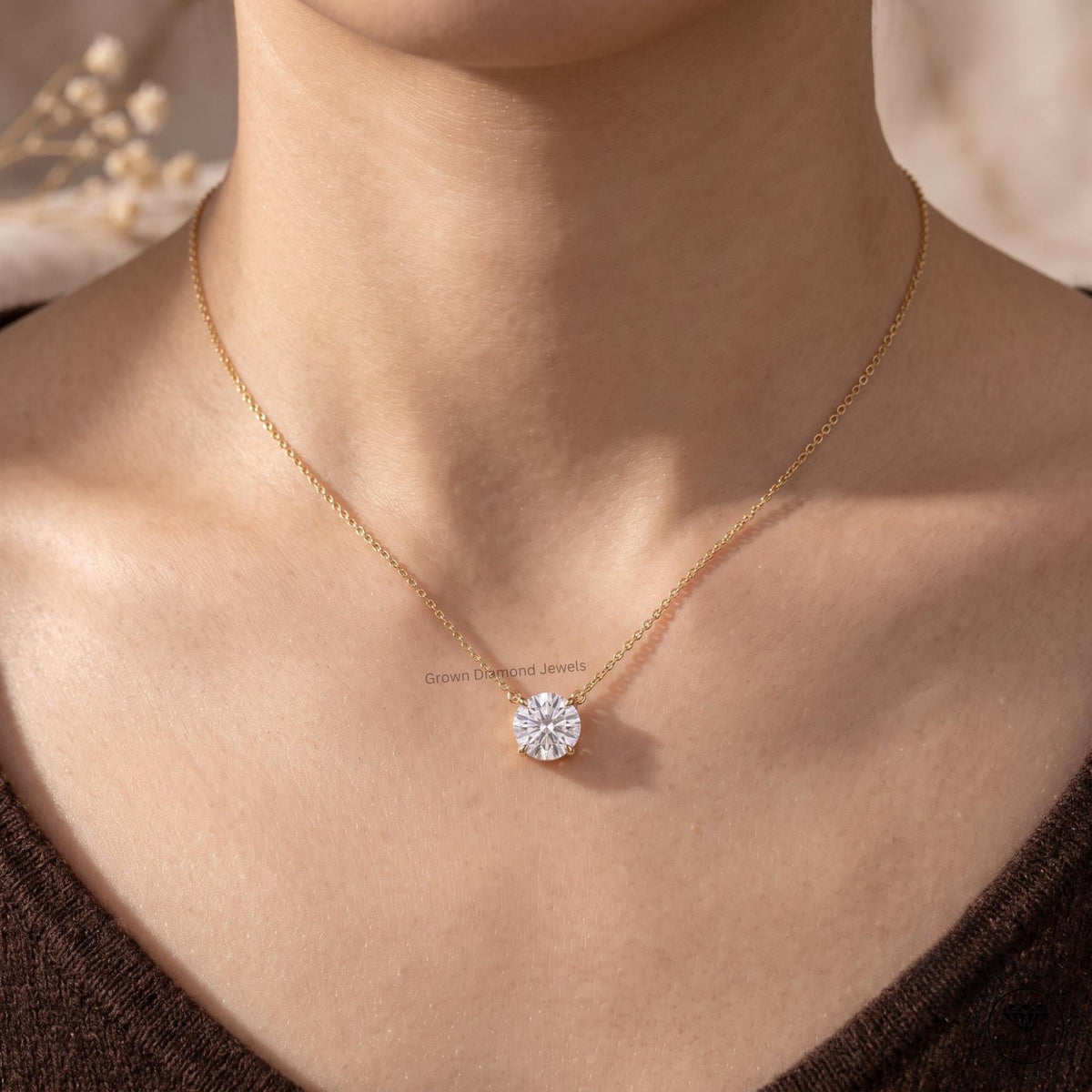 14K Gold Lab Grown Diamond Solitaire Necklace 1-5 CT - GrownDiamondJewels