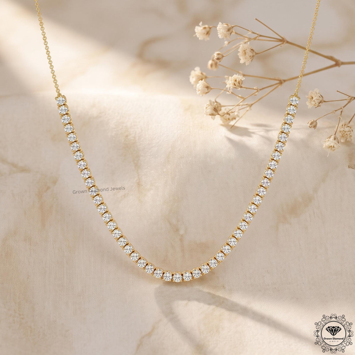 E-F VS Lab Grown Diamond Tennis Necklace 14K White Gold - GrownDiamondJewels