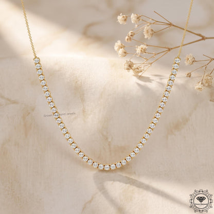 E-F VS Lab Grown Diamond Tennis Necklace 14K White Gold - GrownDiamondJewels