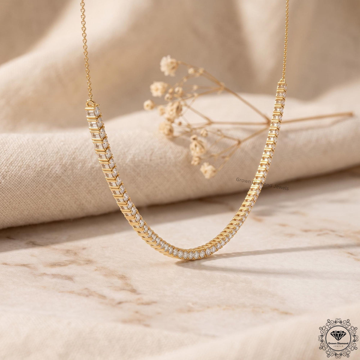 E-F VS Lab Grown Diamond Tennis Necklace 14K White Gold - GrownDiamondJewels