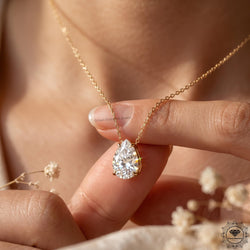14K White Gold Pear Diamond Solitaire Necklace IGI Certified - GrownDiamondJewels