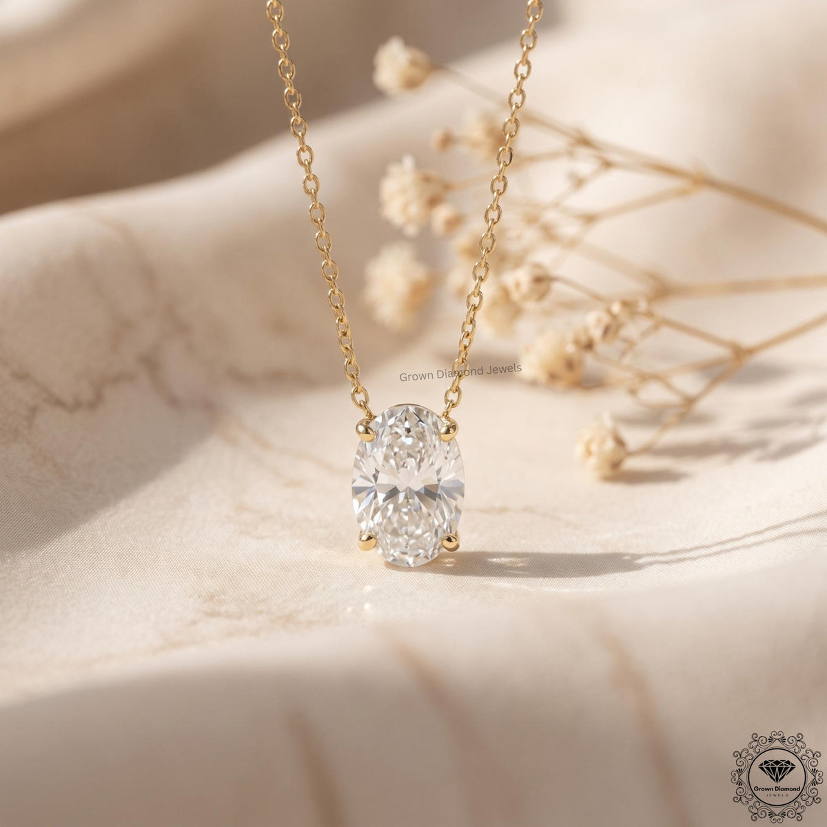 Oval Cut Lab Grown Diamond Solitaire Pendant Necklace 14K - GrownDiamondJewels