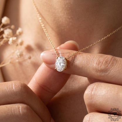 Oval Cut Lab Grown Diamond Solitaire Pendant Necklace 14K - GrownDiamondJewels