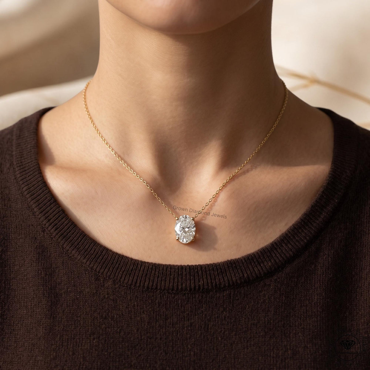 Oval Cut Lab Grown Diamond Solitaire Pendant Necklace 14K - GrownDiamondJewels