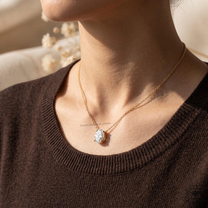 Oval Cut Lab Grown Diamond Solitaire Pendant Necklace 14K - GrownDiamondJewels