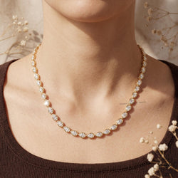 Pear Lab Grown Diamond Tennis Necklace 14K Gold Bezel Set - GrownDiamondJewels