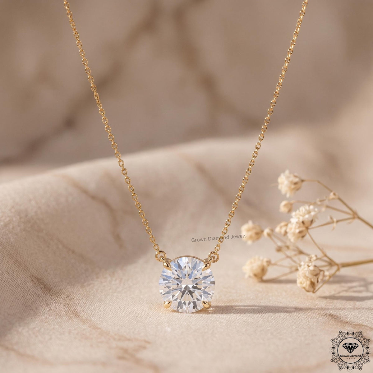 14K Gold Lab Grown Diamond Solitaire Necklace 1-5 CT - GrownDiamondJewels