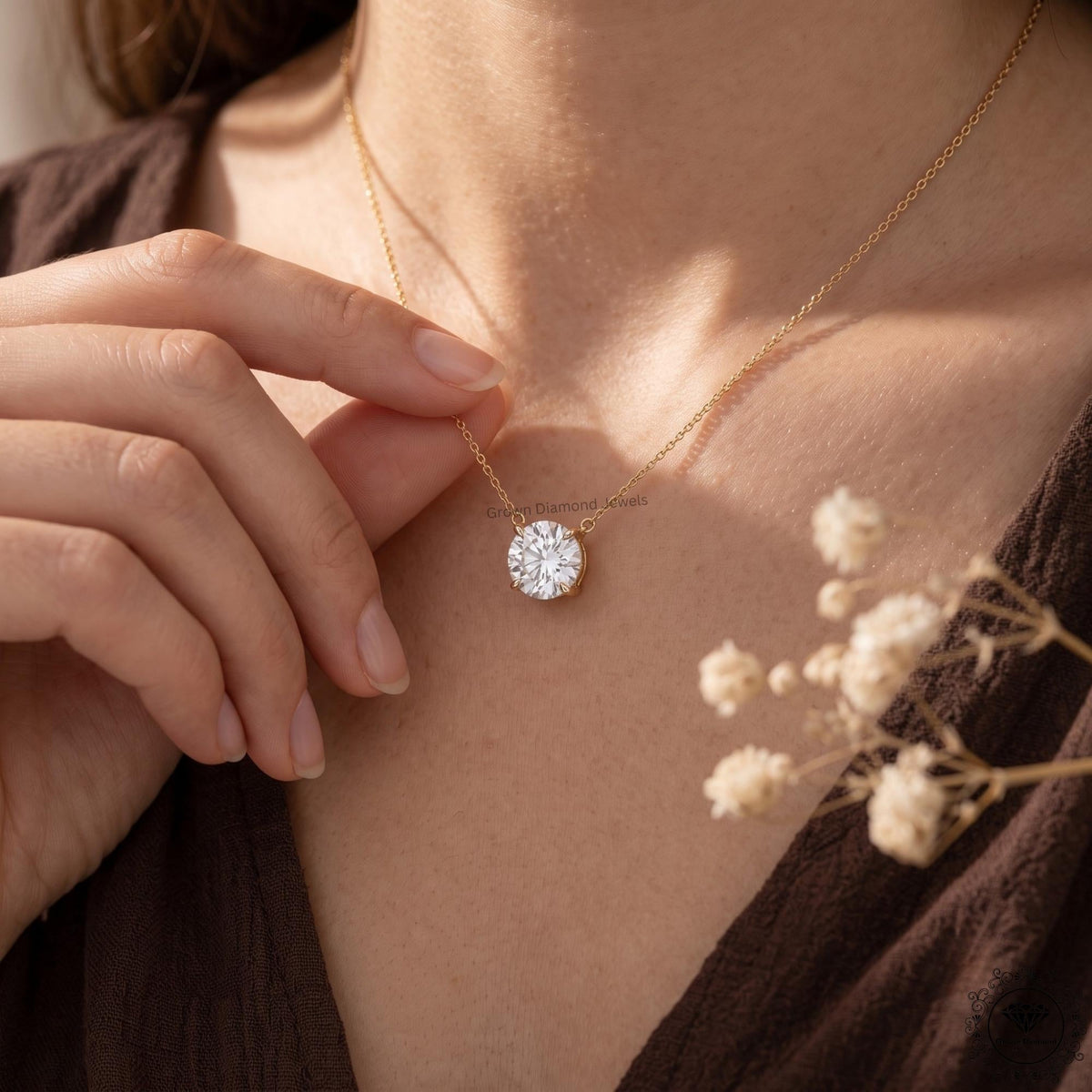 14K Gold Lab Grown Diamond Solitaire Necklace 1-5 CT - GrownDiamondJewels