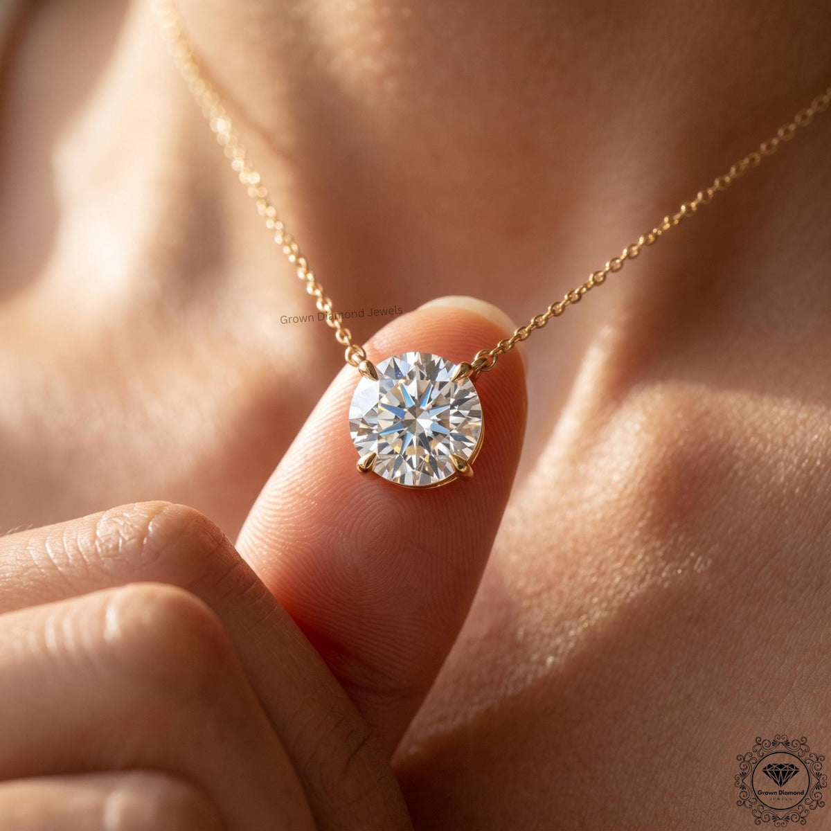 14K Gold Lab Grown Diamond Solitaire Necklace 1-5 CT - GrownDiamondJewels