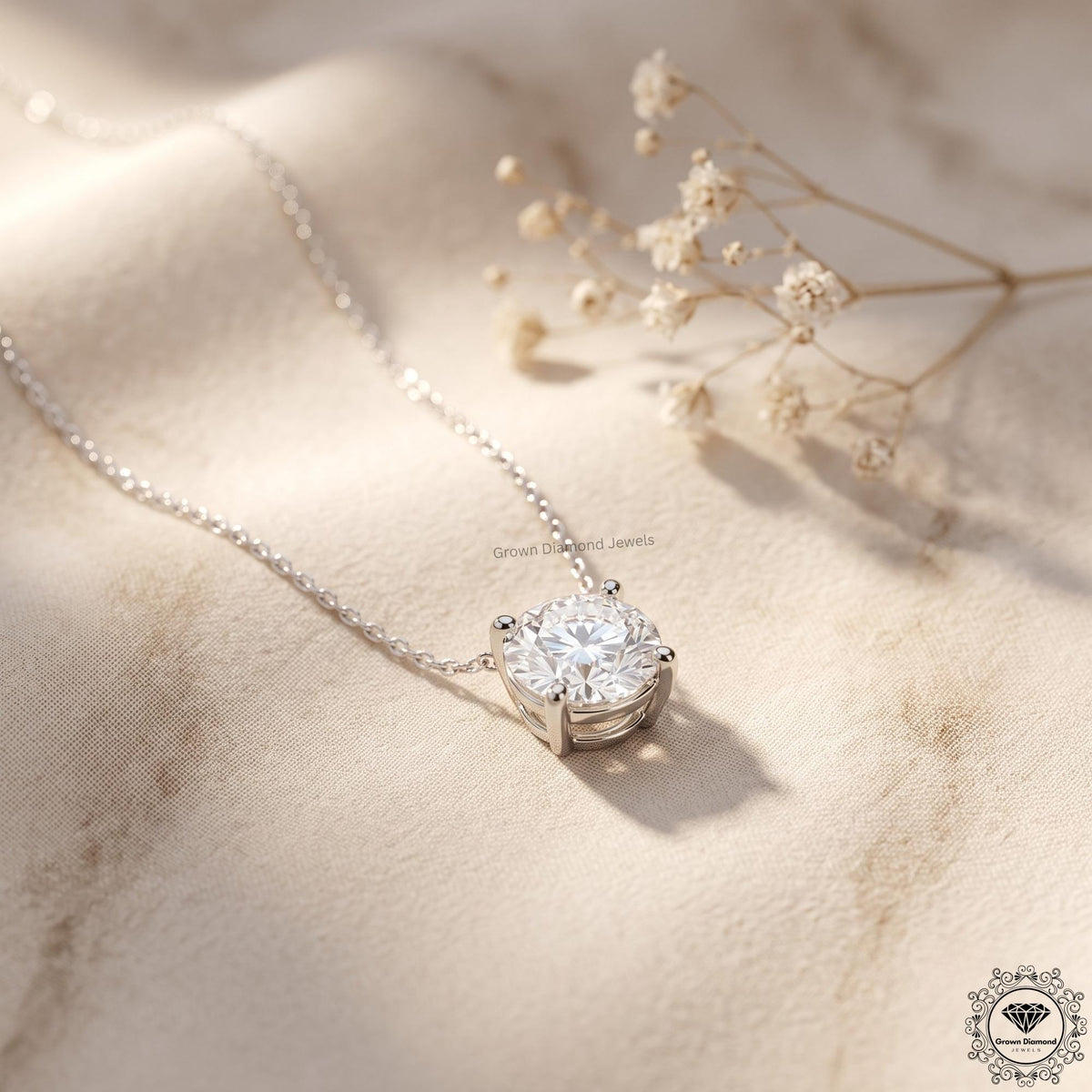 14K Gold Lab Grown Diamond Solitaire Necklace 1-5 CT - GrownDiamondJewels
