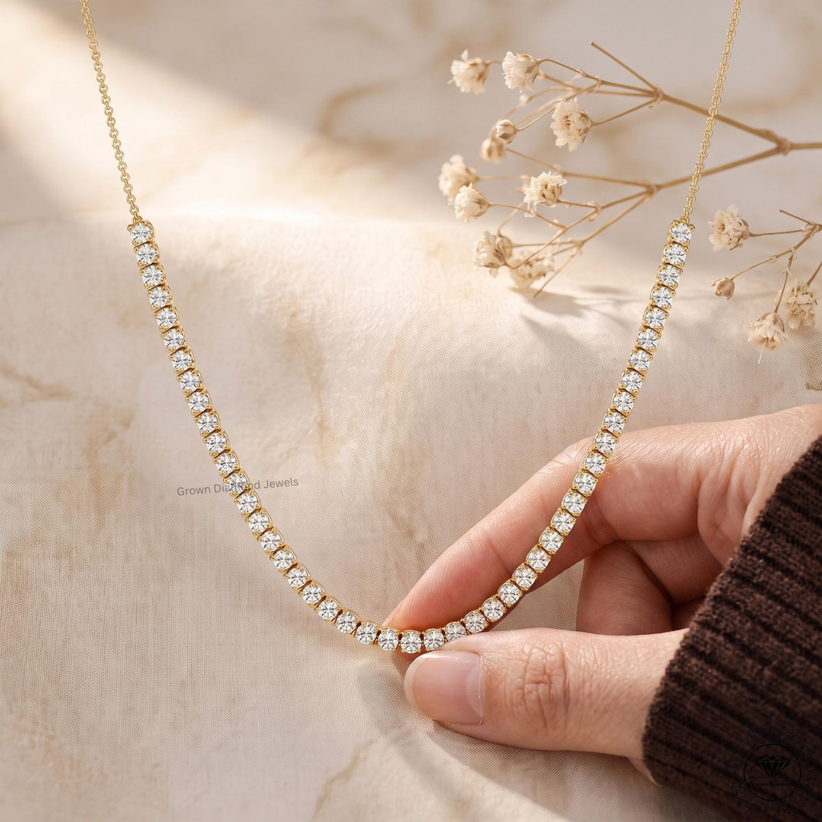 E-F VS Lab Grown Diamond Tennis Necklace 14K White Gold - GrownDiamondJewels