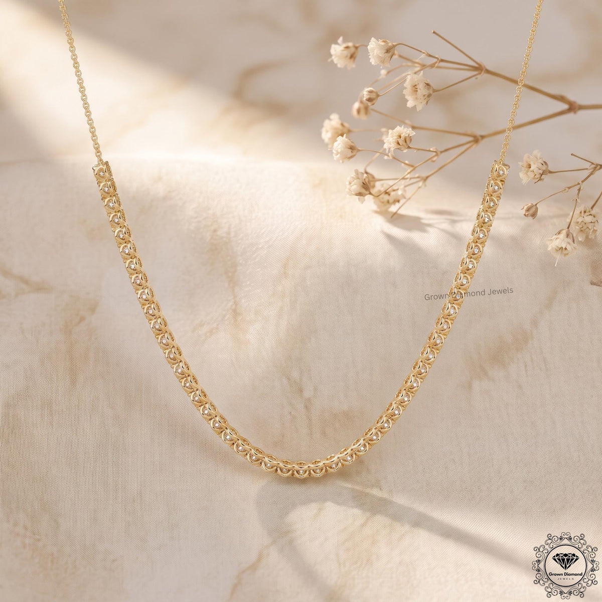 E-F VS Lab Grown Diamond Tennis Necklace 14K White Gold - GrownDiamondJewels