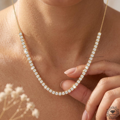 E-F VS Lab Grown Diamond Tennis Necklace 14K White Gold - GrownDiamondJewels