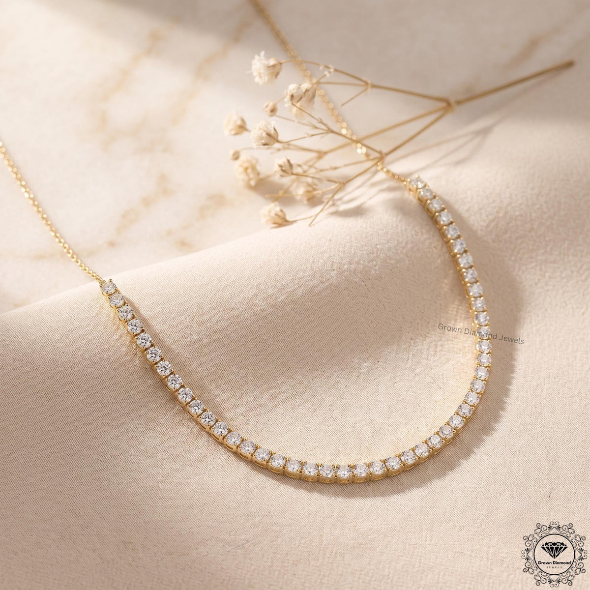 E-F VS Lab Grown Diamond Tennis Necklace 14K White Gold - GrownDiamondJewels
