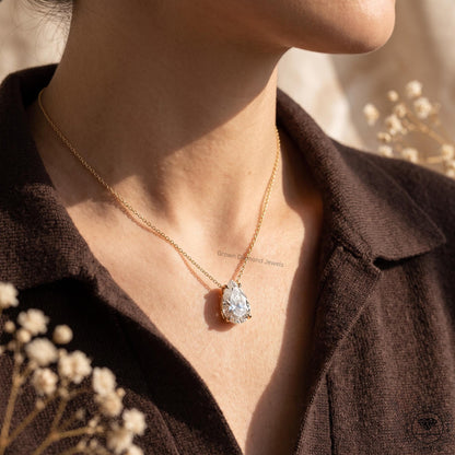 14K White Gold Pear Diamond Solitaire Necklace IGI Certified - GrownDiamondJewels