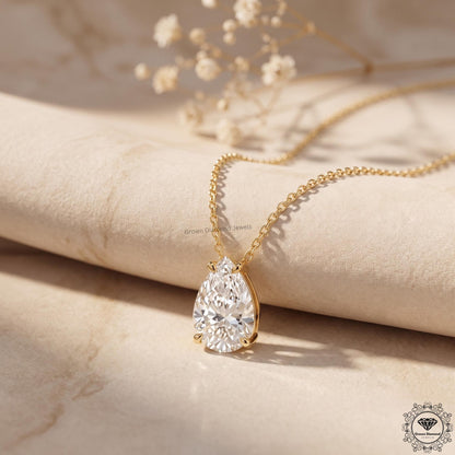 14K White Gold Pear Diamond Solitaire Necklace IGI Certified - GrownDiamondJewels