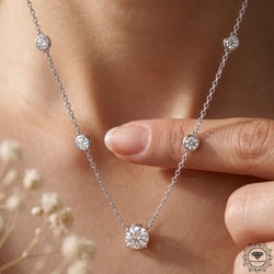 Round Cut Lab Grown Diamond Bezel Station Necklace 14K Gold - GrownDiamondJewels