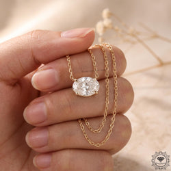 East West Oval Lab Grown Diamond Solitaire Pendant 14K Gold - GrownDiamondJewels