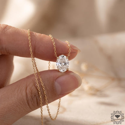 Oval Cut Lab Grown Diamond Solitaire Pendant Necklace 14K - GrownDiamondJewels