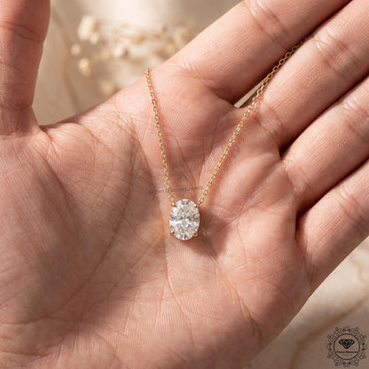 Oval Cut Lab Grown Diamond Solitaire Pendant Necklace 14K - GrownDiamondJewels