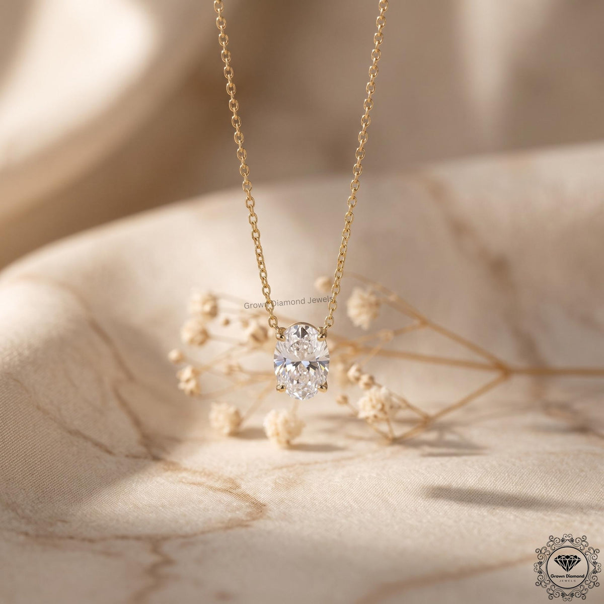 Oval Cut Lab Grown Diamond Solitaire Pendant Necklace 14K - GrownDiamondJewels