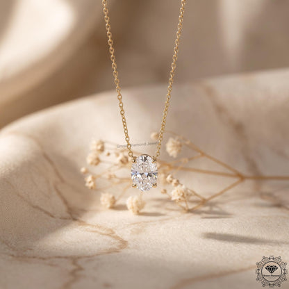 Oval Cut Lab Grown Diamond Solitaire Pendant Necklace 14K - GrownDiamondJewels