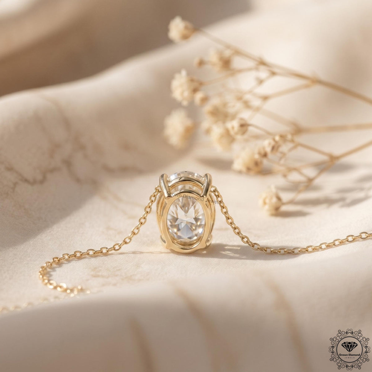 Oval Cut Lab Grown Diamond Solitaire Pendant Necklace 14K - GrownDiamondJewels