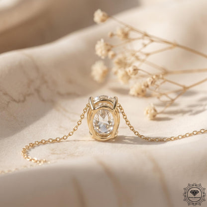 Oval Cut Lab Grown Diamond Solitaire Pendant Necklace 14K - GrownDiamondJewels