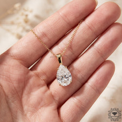 Pear Cut Lab Grown Solitaire Drop Necklace 14K Gold Pendant - GrownDiamondJewels
