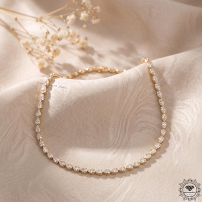 Pear Lab Grown Diamond Tennis Necklace 14K Gold Bezel Set - GrownDiamondJewels