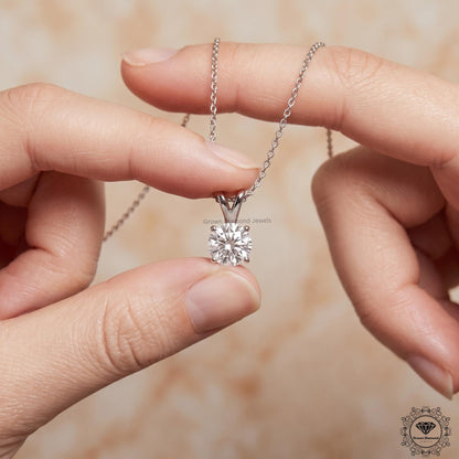 Round Cut Lab Grown Diamond Solitaire Pendant 14K White Gold - GrownDiamondJewels