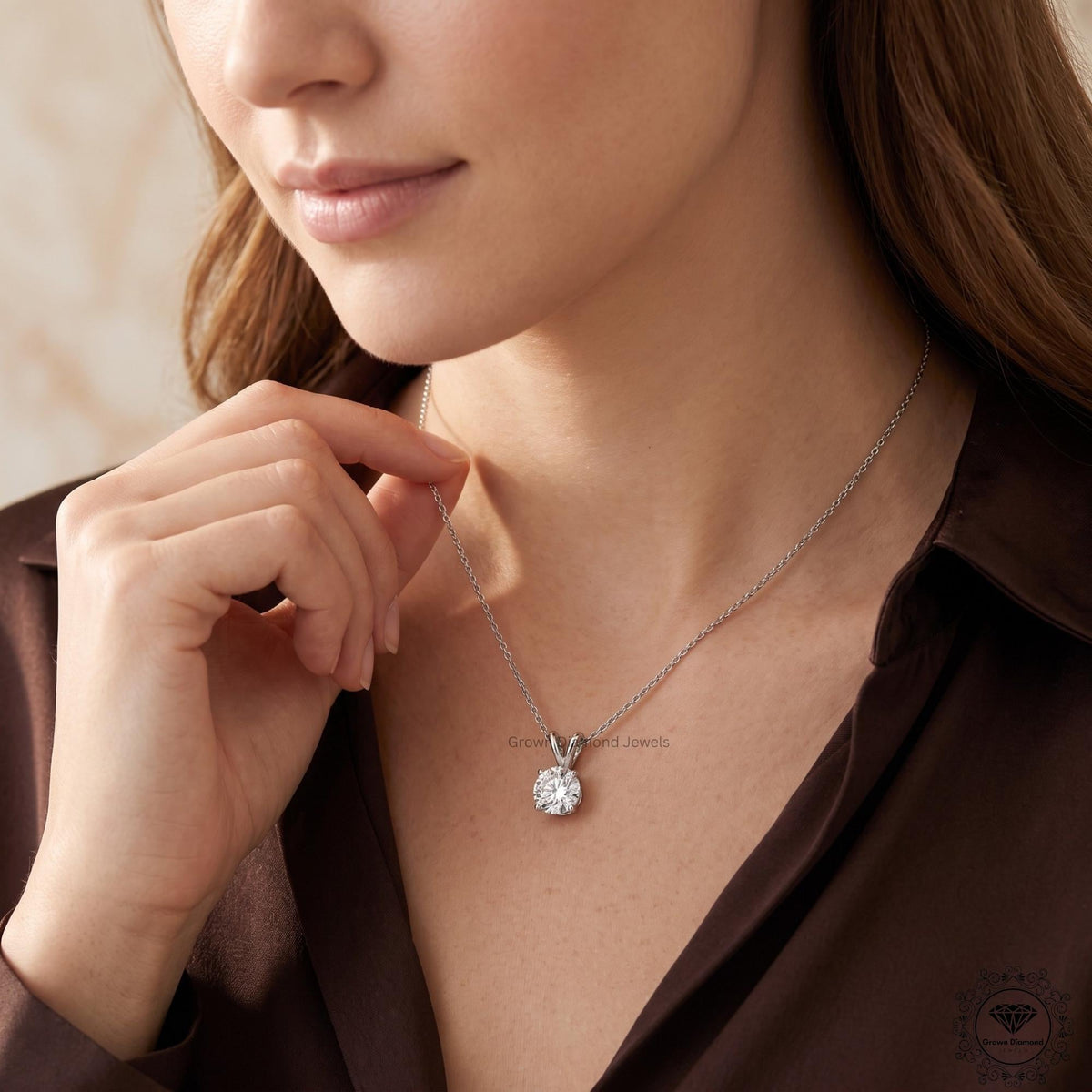 Round Cut Lab Grown Diamond Solitaire Pendant 14K White Gold - GrownDiamondJewels