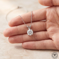 Round Cut Lab Grown Diamond Solitaire Pendant 14K White Gold - GrownDiamondJewels