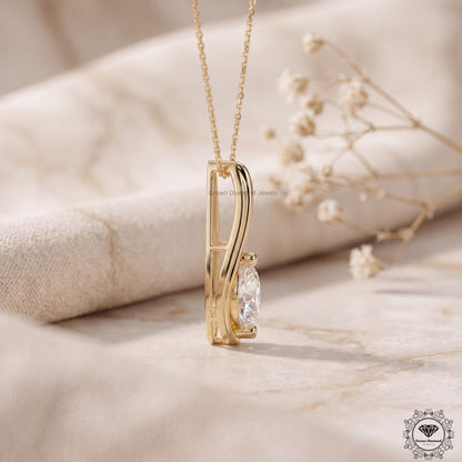 Round Lab Grown Diamond Teardrop Necklace 14K Gold Solitaire - GrownDiamondJewels